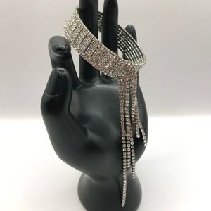Silver-Tone & Pave Rhinestone Memory Wire Bracelet with Tassel